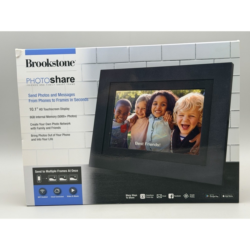 Brookstone PhotoShare 10.1in HD Touchscreen Wi-Fi Digital Frame 8GB Black NIB